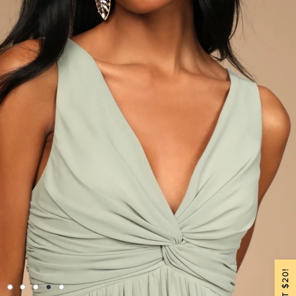 Lulu’s Easy To Love You Sage Brush Twist-Front Dress with Pockets - Picture 6 of 16